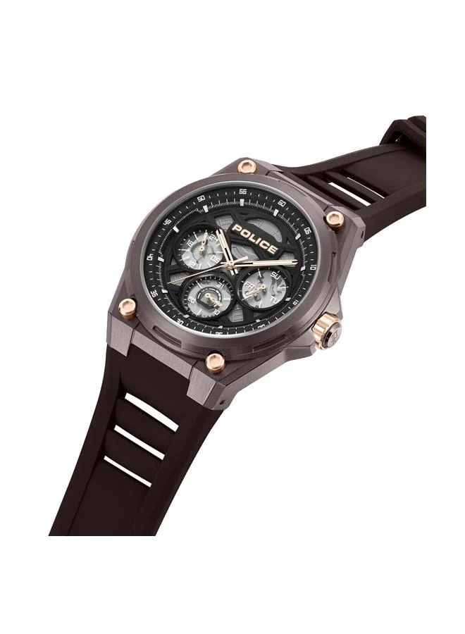 بوليس Dominion Black Dial Silicone Strap Multifunction Watch for Men, 45mm